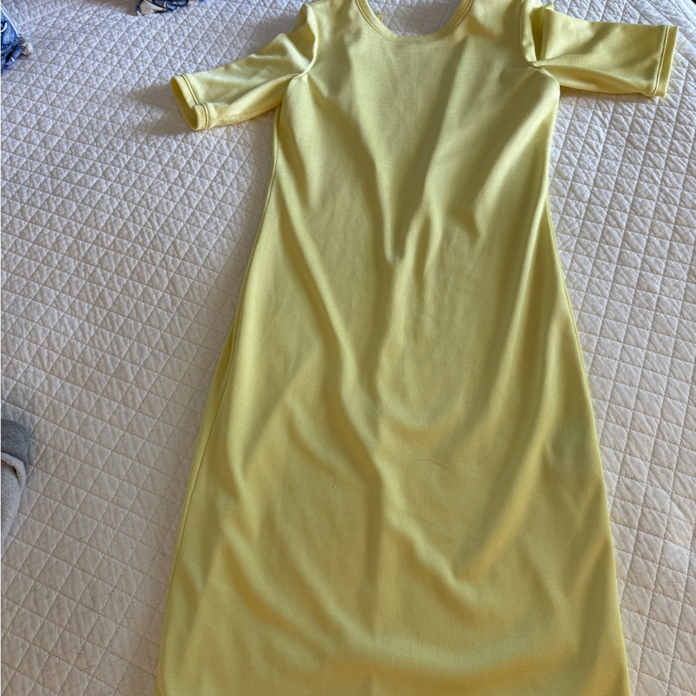 Tibi Yellow Sheath Midi Dress with Square Neck